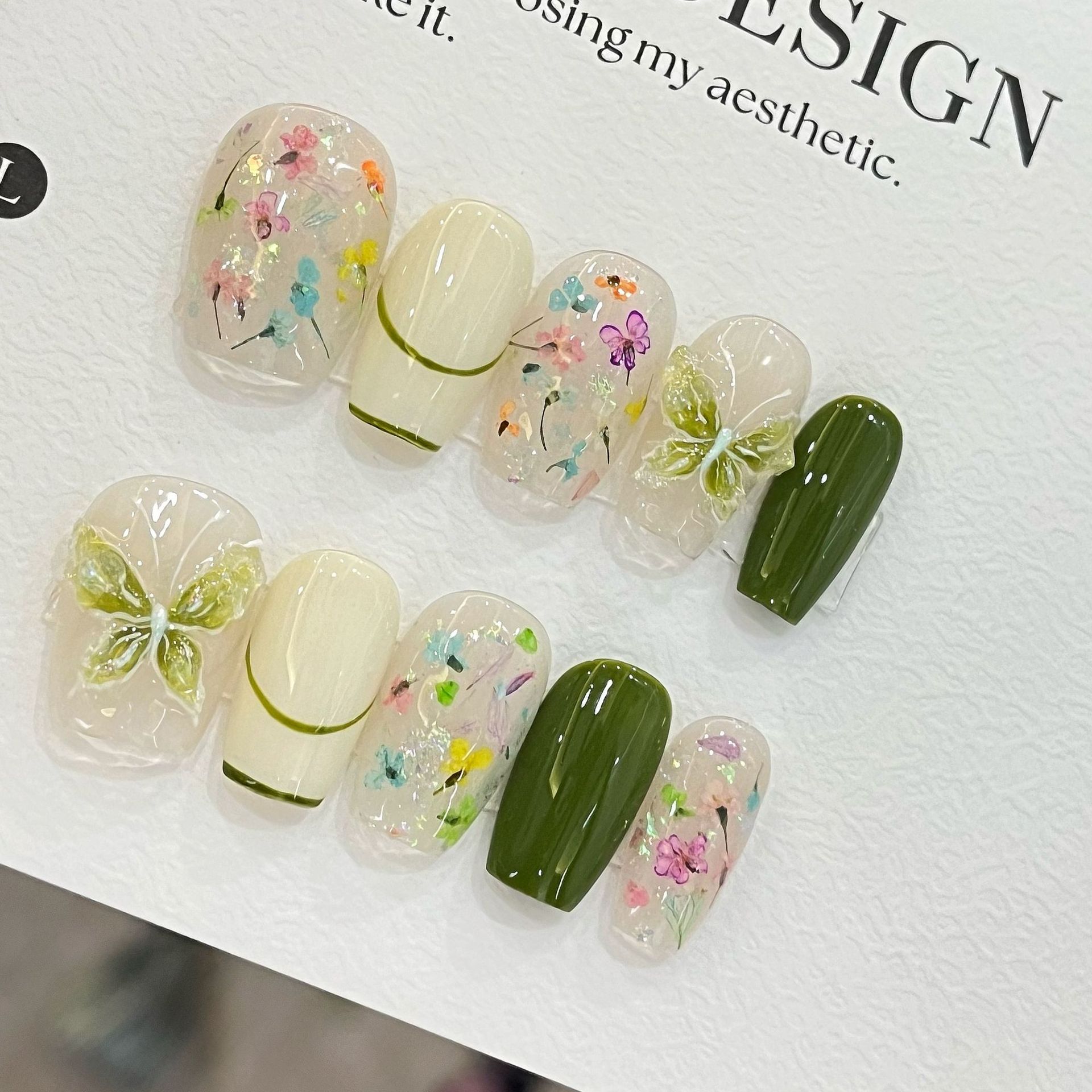 Nail Art French Nails - 10pcs Butterfly Flower Fake Nails Medium