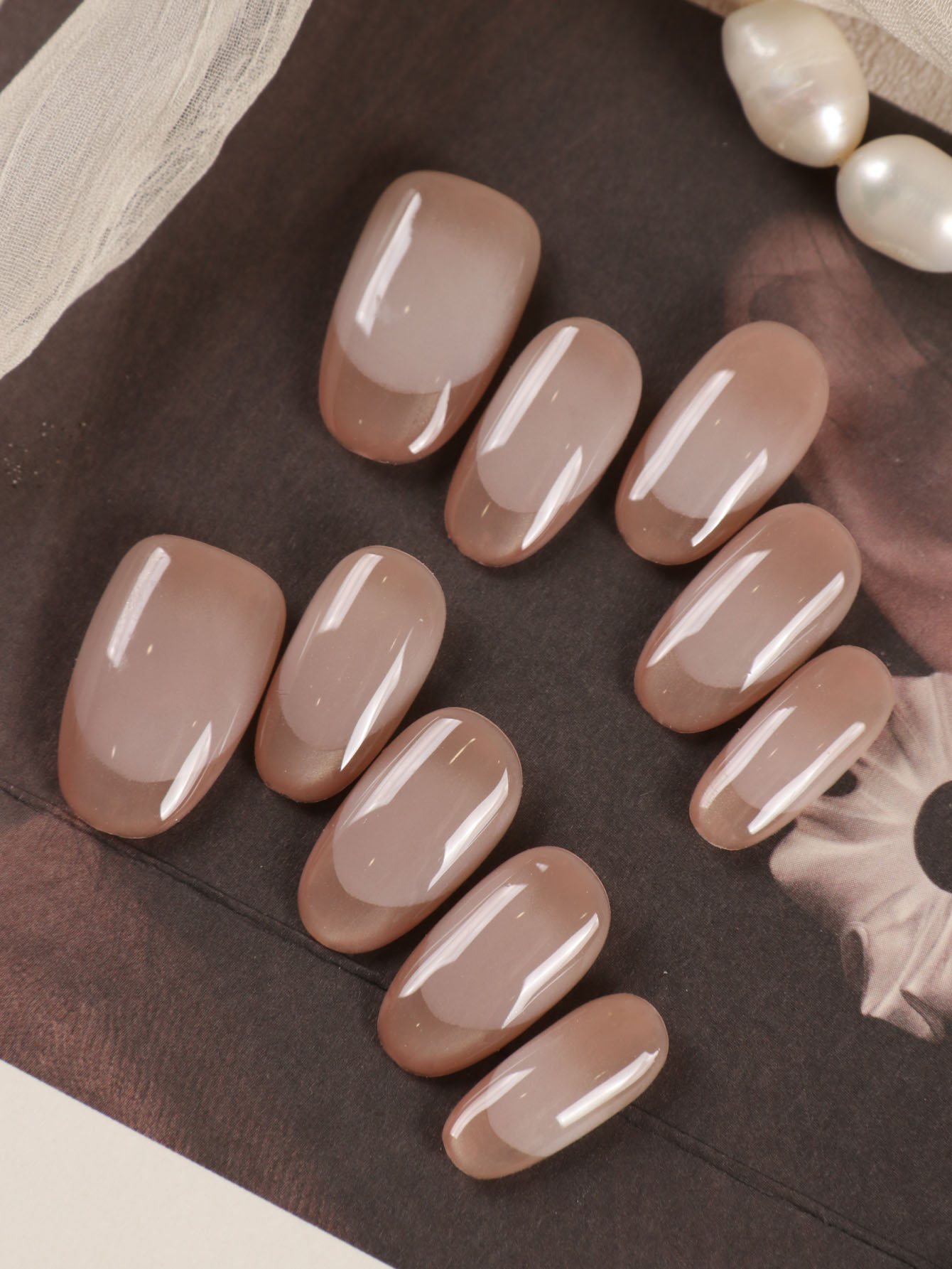 Nail Art French Nails - 10Pcs Press on Nails Short Golden