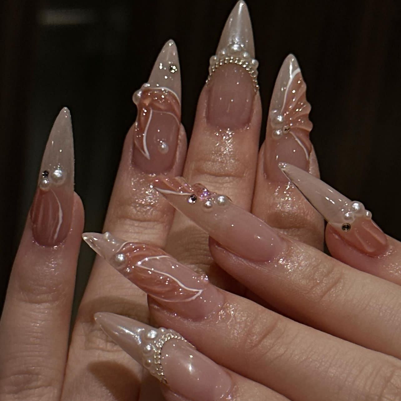 Nail Art French Nails - 24pcs Fashion Rhinestone Press on Nails