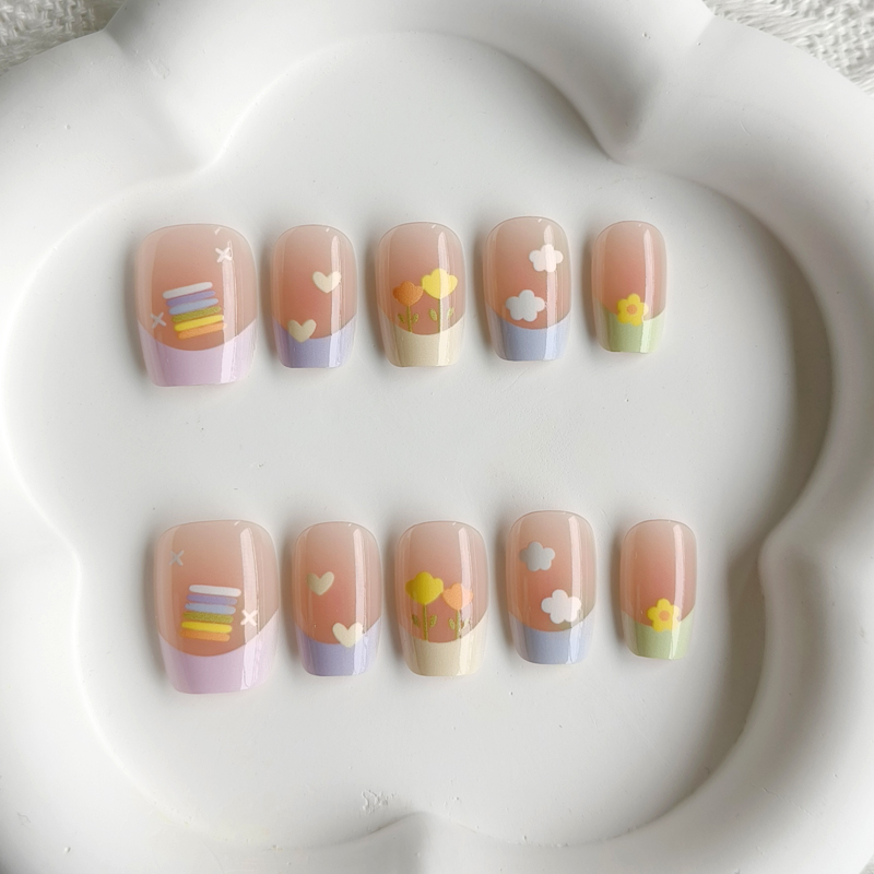 Nail Art French Nails - 10Pcs Women Spring Fresh and Delicate