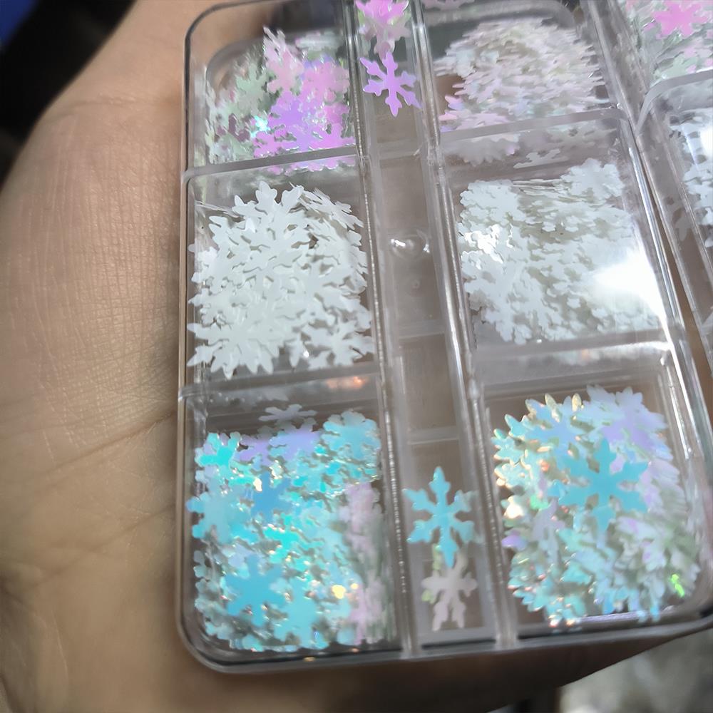 Nail Art Xmas - 6/12Grids 3D Aurora Christmas Snowflakes Nail