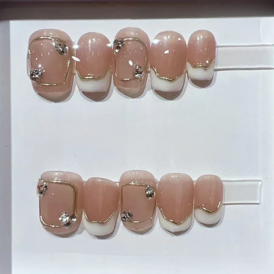 Nail Art Cat Eye Simple - 10Pcs Short Square French Handmade False