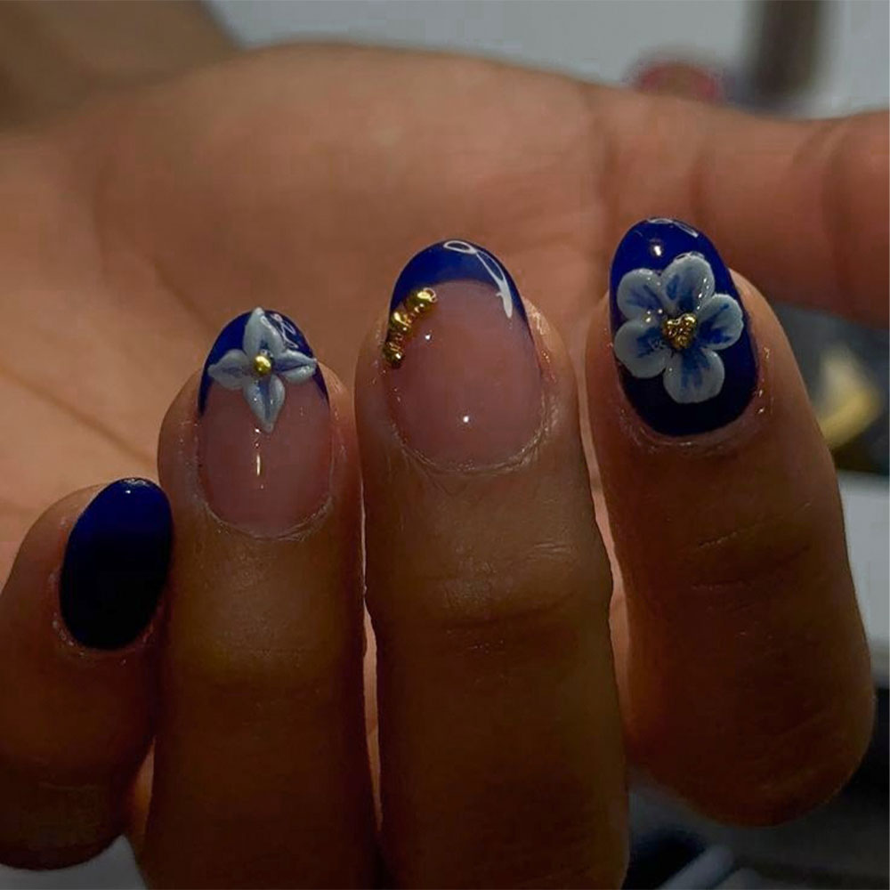 Nail Art French Nails - 24pcs Short Oval 3D Gel Nail