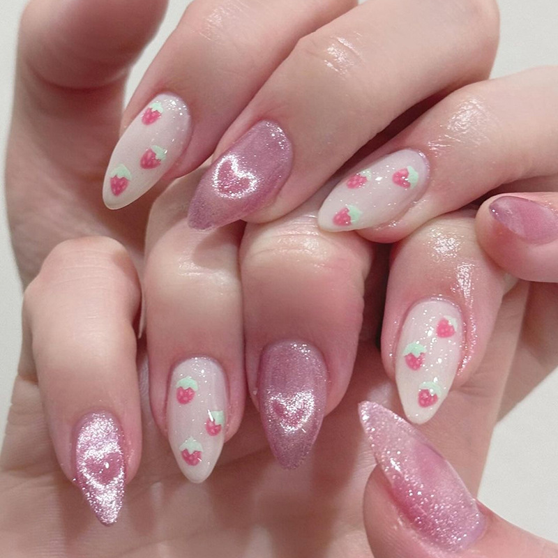 Nail Art Cat Eye Simple - 24pcs Cat Eye Almond Press on