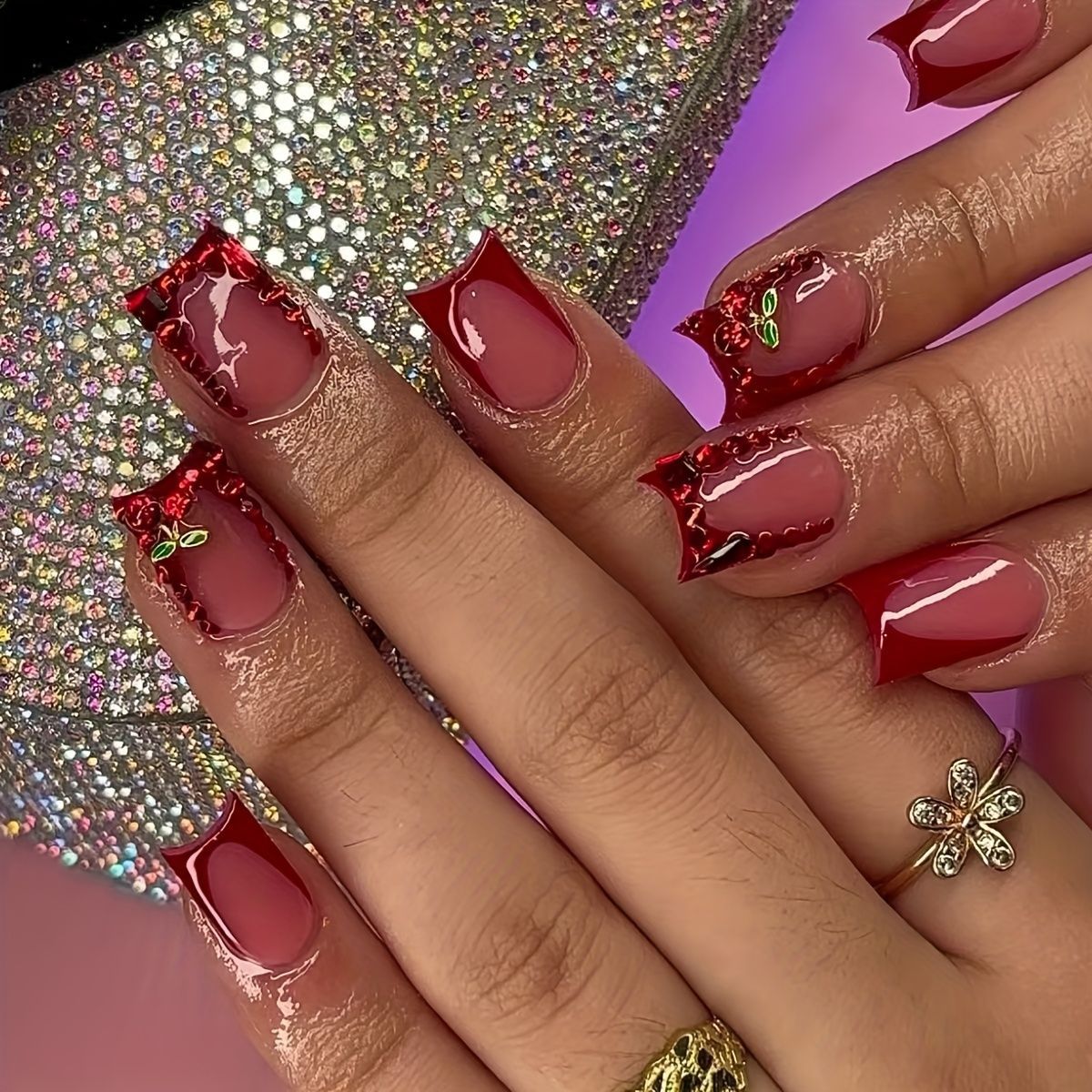 Nail Art French Nails - 24pcs Finished Fake Nails French Red