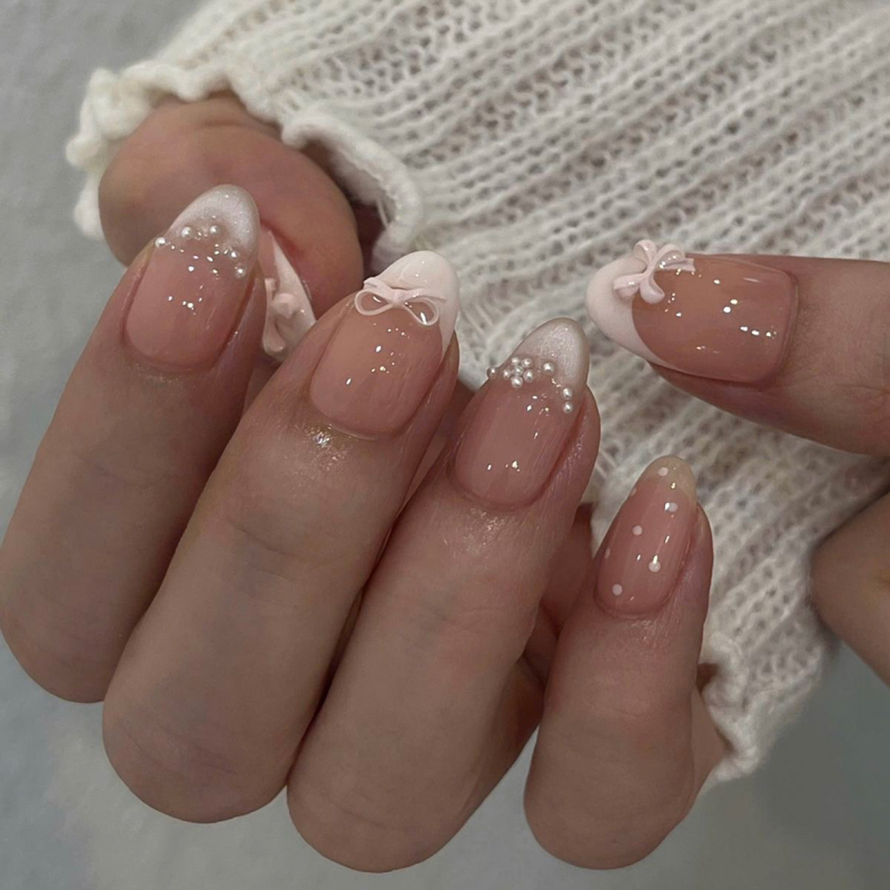 Nail Art Cat Eye Simple - 24pcs Simple French Almond Press on
