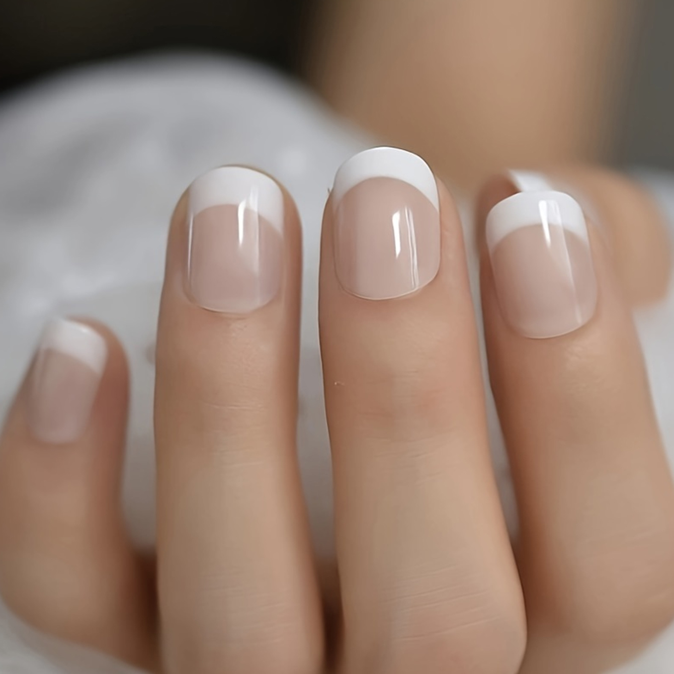 24PCS French White Border Shor - Nail Art French Nails ulasan dan harga