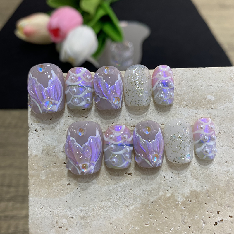 10pcs Butterfly Flower Fake Na - Nail Art French Nails ulasan dan harga