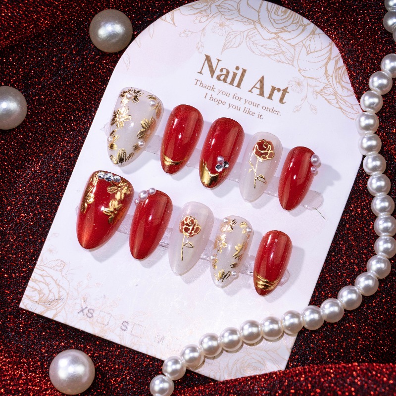 24PCS Gilt Rose Almond Stick o - Nail Art Cat Eye Simple ulasan dan harga