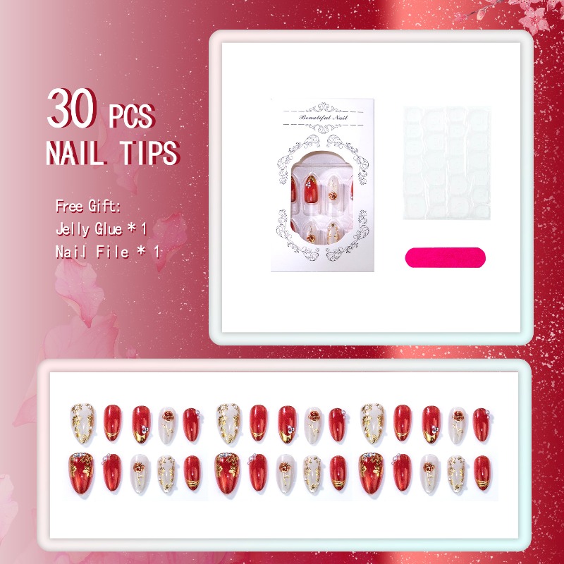 24PCS Gilt Rose Almond Stick o - Nail Art Cat Eye Simple ulasan dan harga