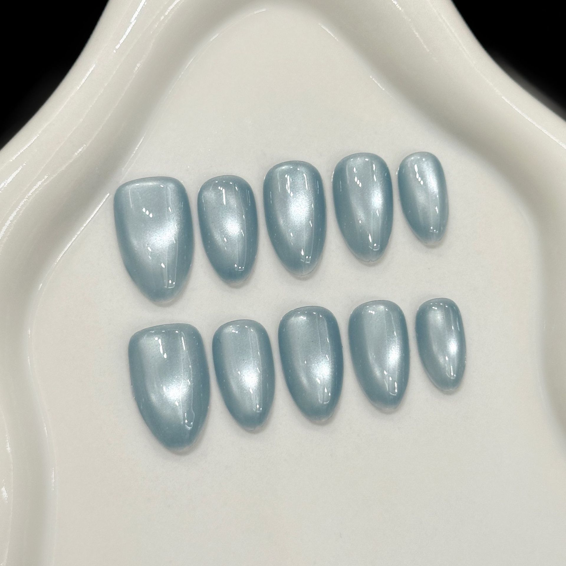 10Pcs Blue Cat Eye French Shor - Nail Art French Nails ulasan dan harga