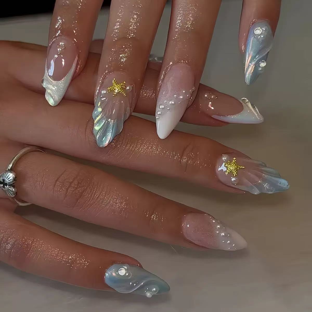 24pcs Short Oval 3D Gel Nail S - Nail Art French Nails ulasan dan harga