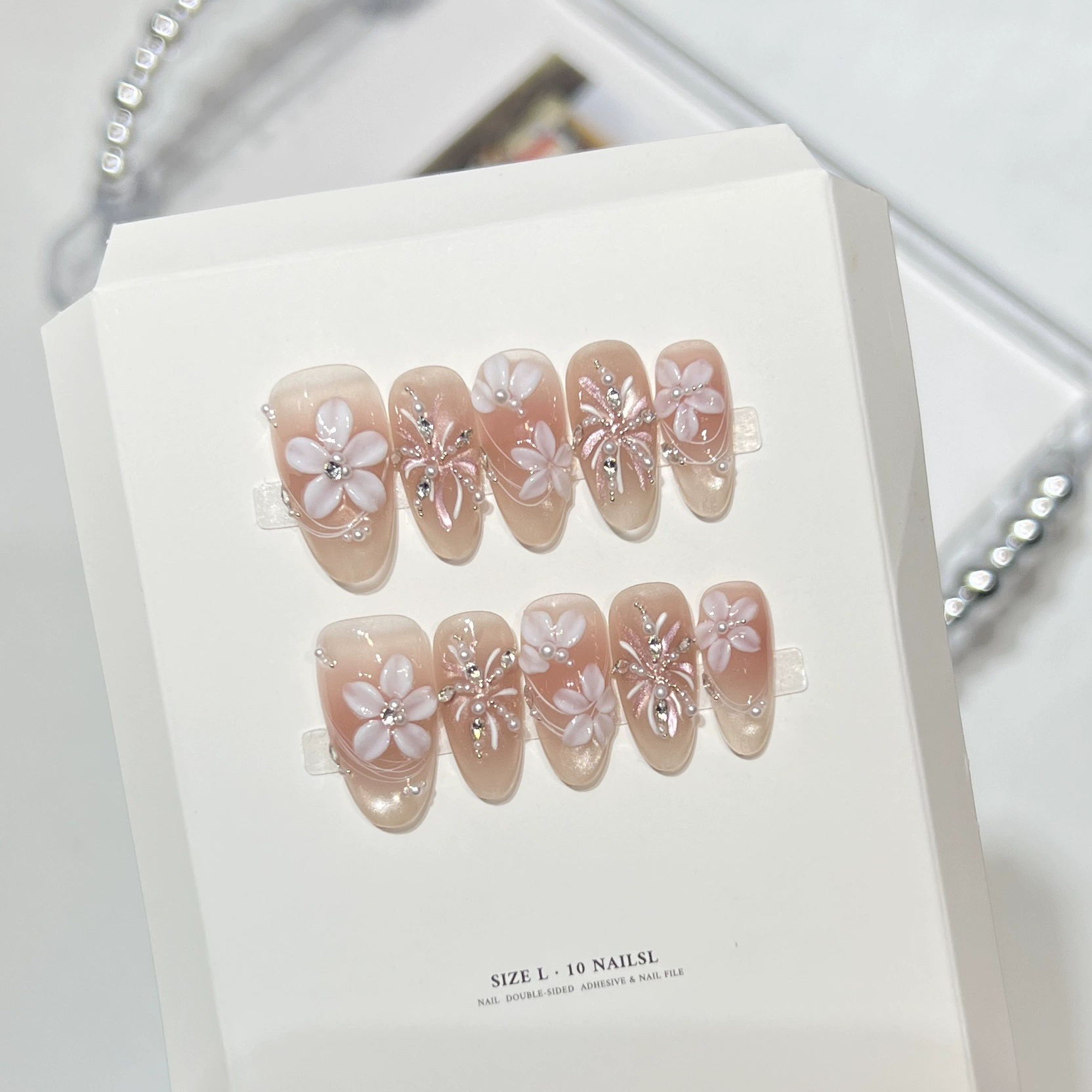 10Pcs Pink Sweet French Almond - Nail Art Cat Eye Simple ulasan dan harga