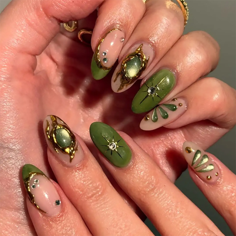 24pcs Green Cat Eye Fake Nails - Nail Art French Nails ulasan dan harga