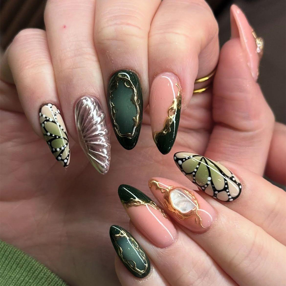 24pcs Green Cat Eye Fake Nails - Nail Art French Nails ulasan dan harga