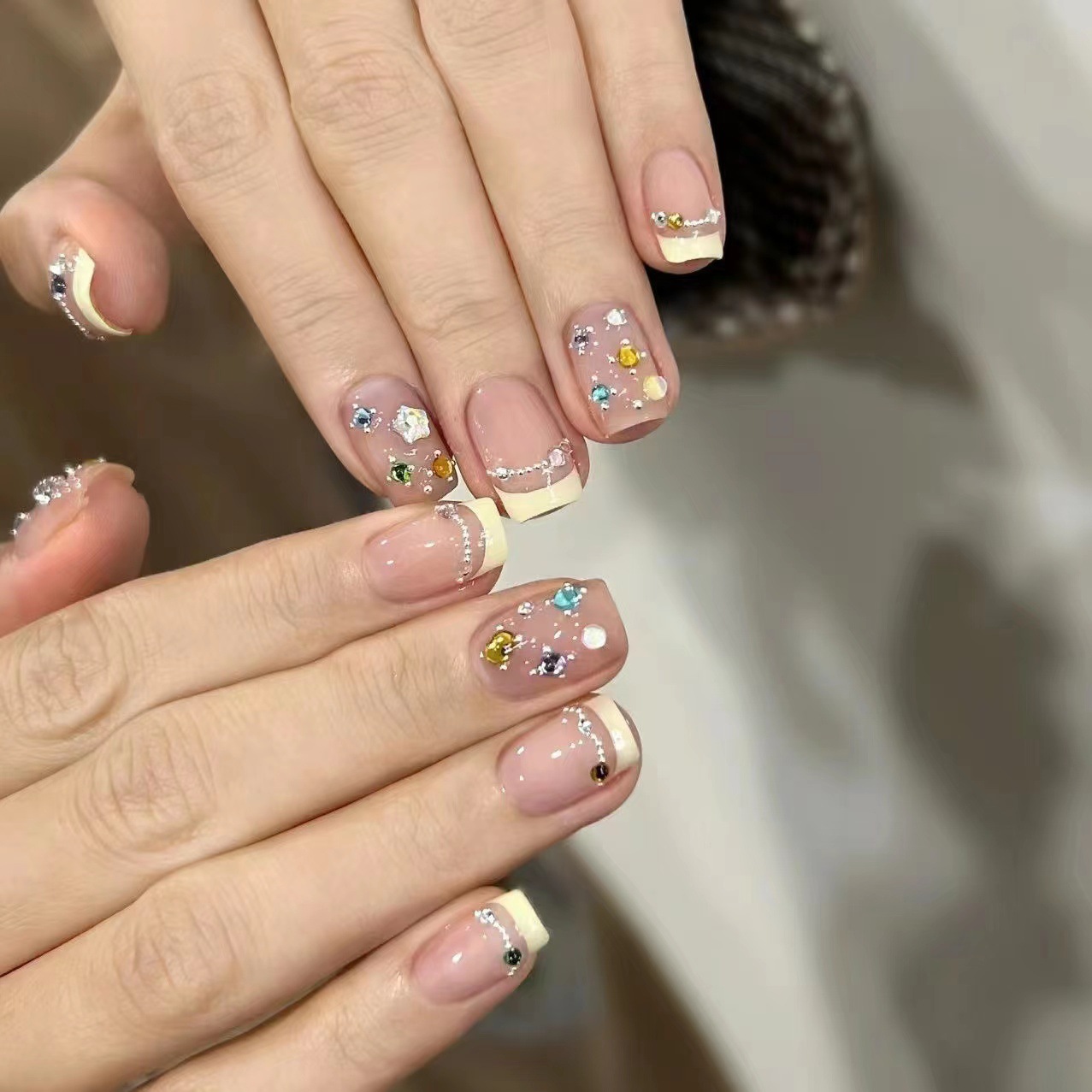 10Pcs Short Square French Hand - Nail Art Cat Eye Simple ulasan dan harga