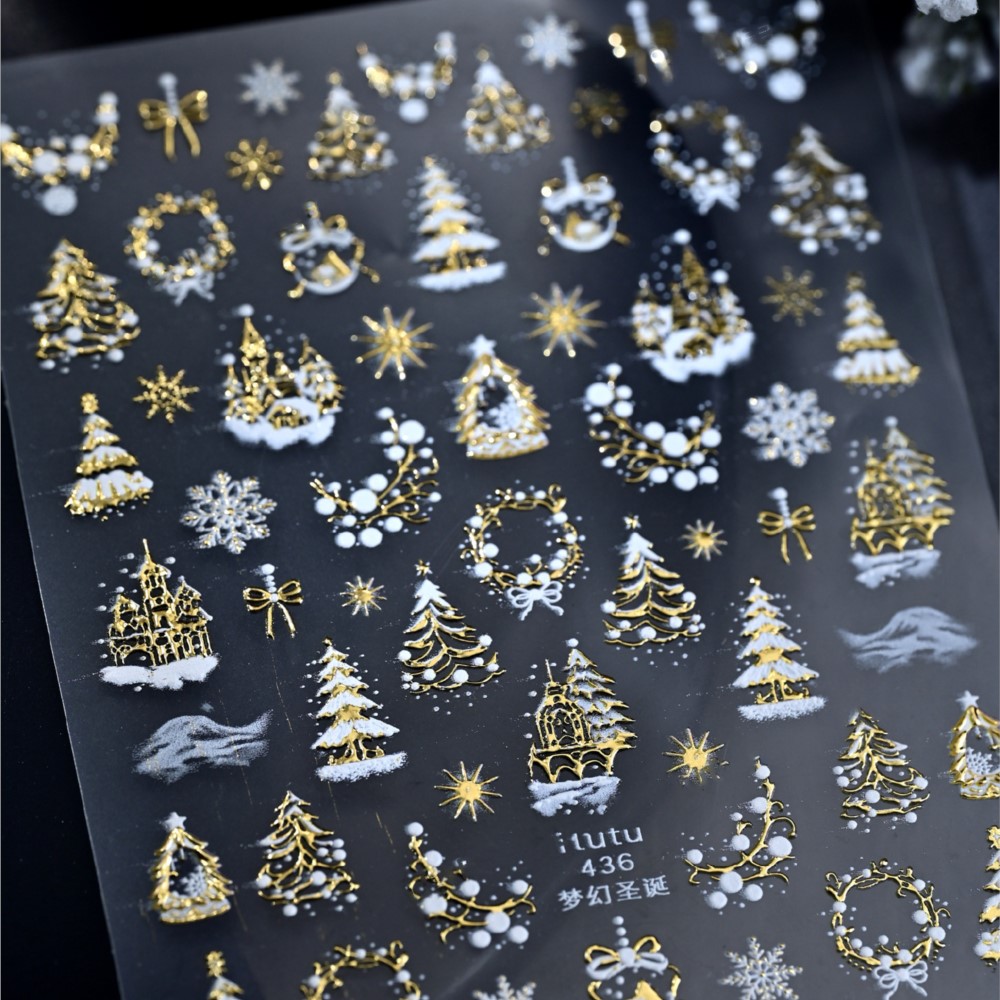 5D Embossed Gold Castle/Garlan - Nail Art Xmas ulasan dan harga