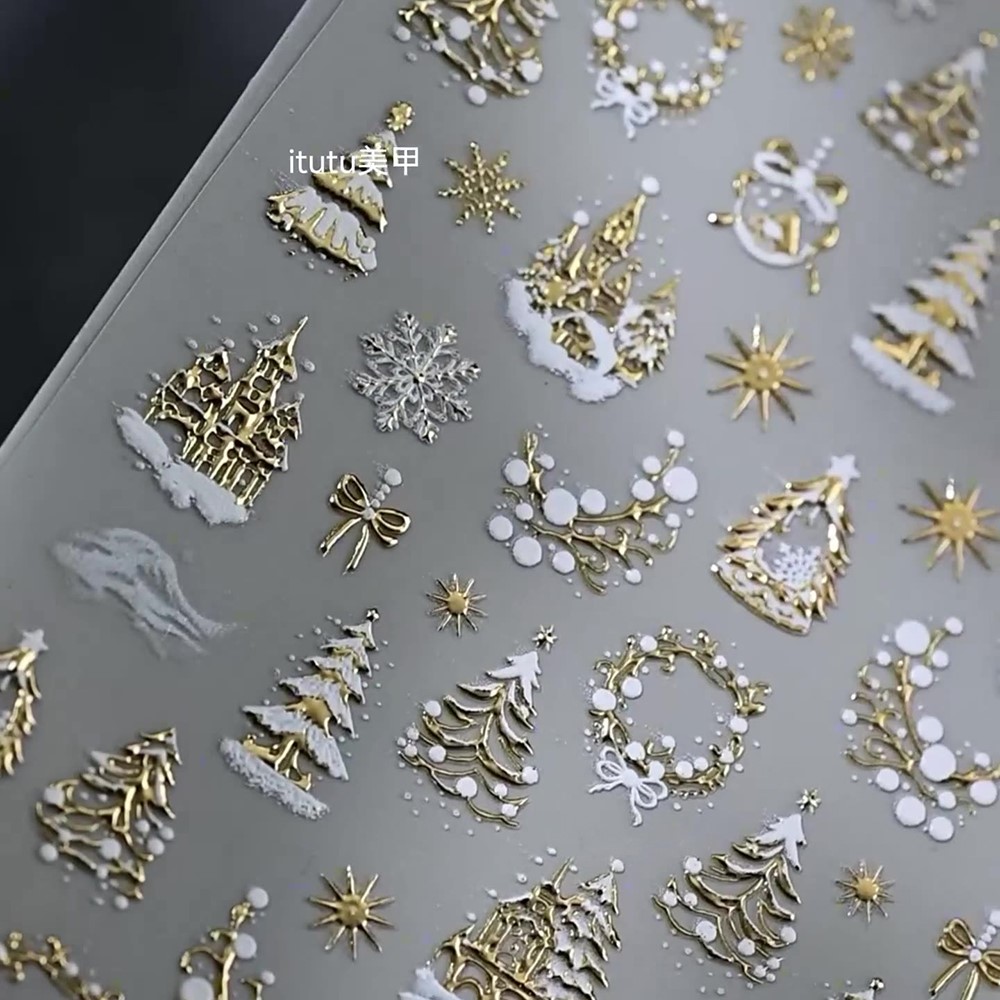 5D Embossed Gold Castle/Garlan - Nail Art Xmas ulasan dan harga