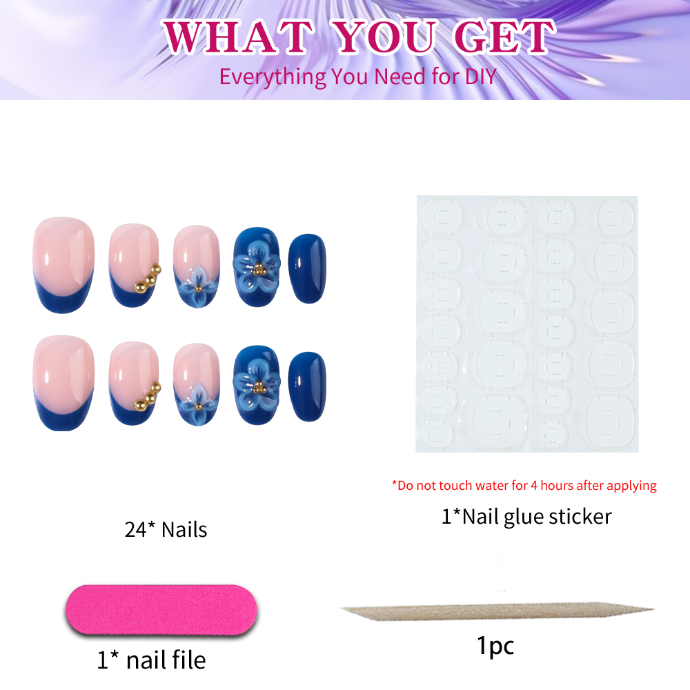 24pcs Short Oval 3D Gel Nail S - Nail Art French Nails ulasan dan harga