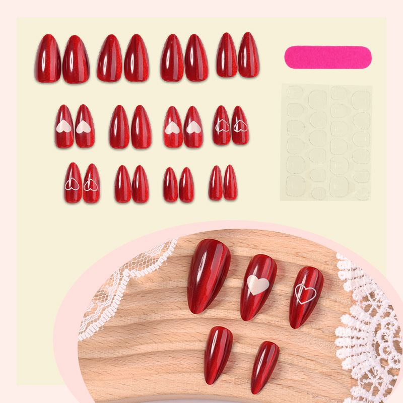 24PCS Simple Red Cat Eye Almon - Nail Art Cat Eye Simple ulasan dan harga