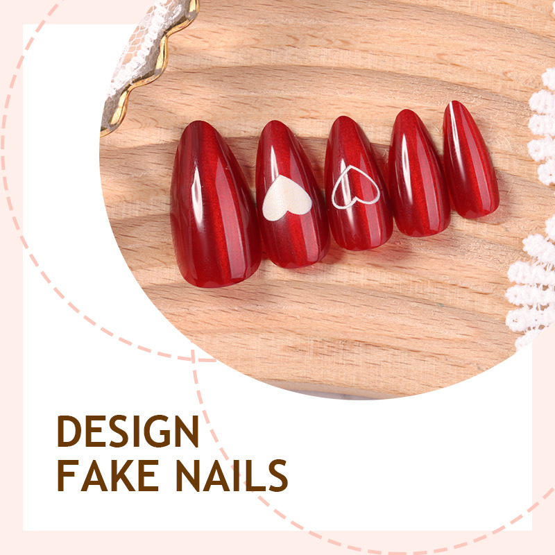 24PCS Simple Red Cat Eye Almon - Nail Art Cat Eye Simple ulasan dan harga