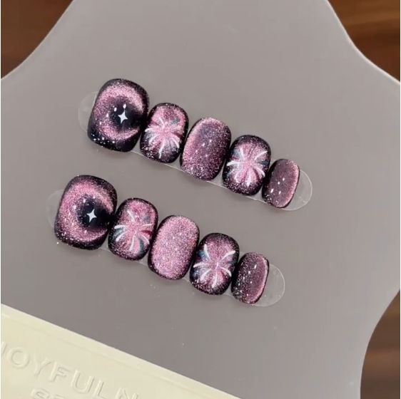 10Pcs Purple Short Round Head  - Nail Art Cat Eye Simple ulasan dan harga