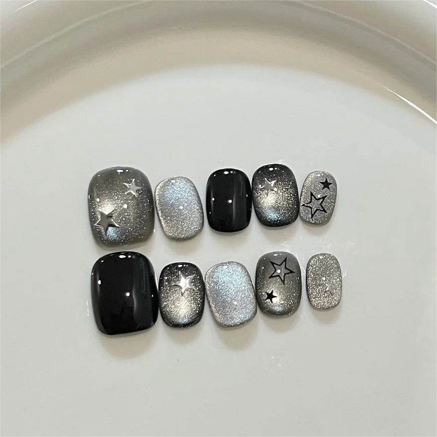10pcs Short Black Cat Eye Squa - Nail Art Cat Eye Simple ulasan dan harga