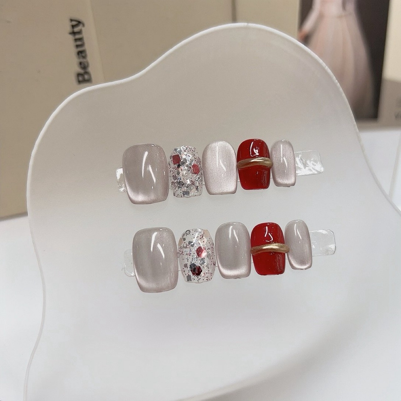 10PCS Light Luxury Short Squar - Nail Art Cat Eye Simple ulasan dan harga