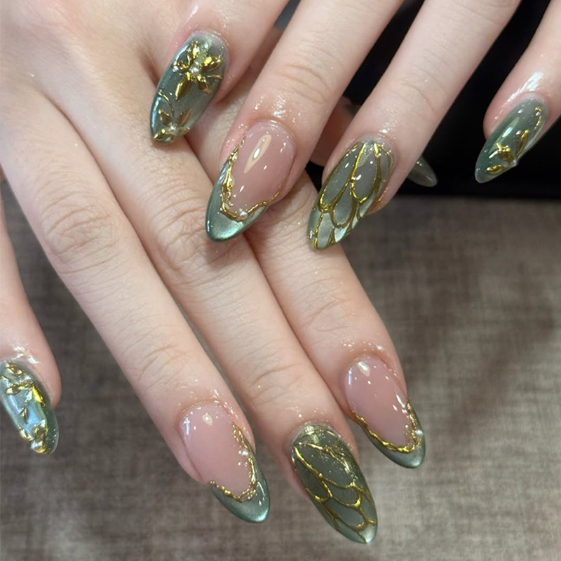 24pcs Simple French Almond Pre - Nail Art Cat Eye Simple ulasan dan harga