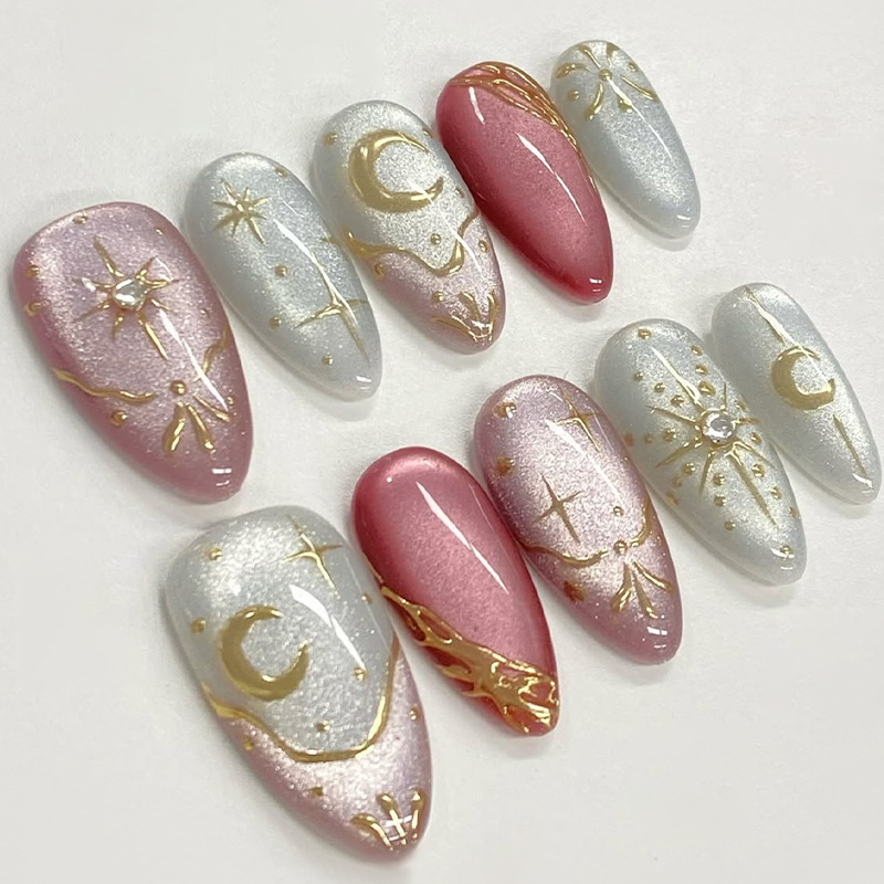24pcs Simple French Almond Pre - Nail Art Cat Eye Simple ulasan dan harga
