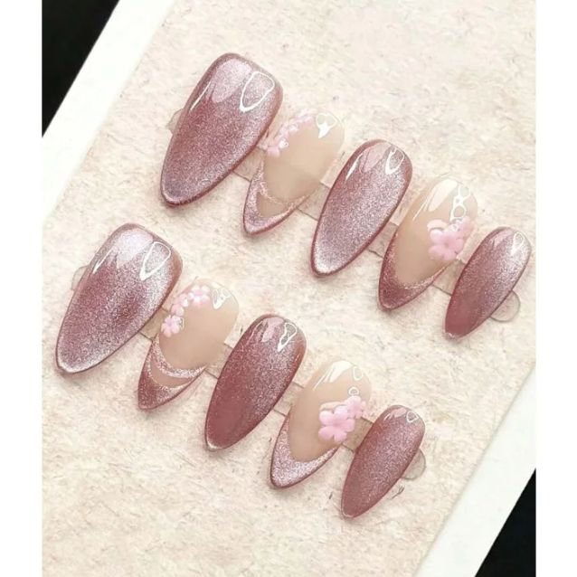 10 Pcs Handmade Medium Almond  - Nail Art Cat Eye Simple ulasan dan harga