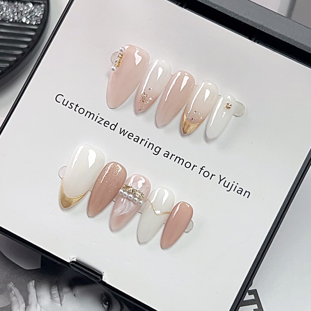 10Pcs Cat Eye French Short Alm - Nail Art Cat Eye Simple ulasan dan harga